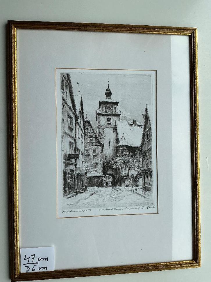mooie ets van de Weisser Turm in Rothenburg (Duitsland), Antiek en Kunst, Kunst | Etsen en Gravures, Ophalen of Verzenden