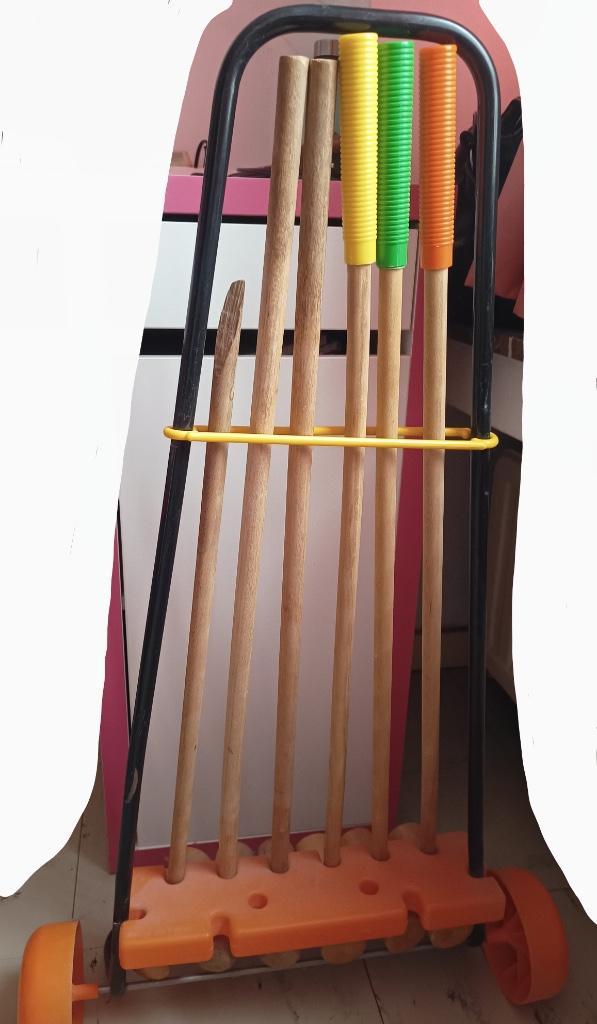 Vintage croquetspel met karretjes voor 6 spelers, Kinderen en Baby's, Speelgoed | Buiten | Actiespeelgoed, Gebruikt, Ophalen