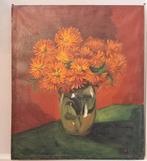 Oliedoek helderoranje Chrysanthemum Certi Jaren '50, Antiek en Kunst, Kunst | Schilderijen | Modern, Ophalen of Verzenden