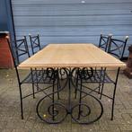 Klassieke Franse smeedijzer tuinset tuintafel met 4 stoelen, Tuin en Terras, Ophalen of Verzenden, Zo goed als nieuw, Rechthoekig