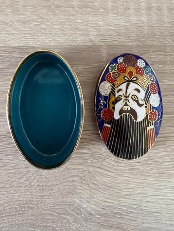 Boîte bleue en émaux cloisonnés visage (rare), Envoi, Comme neuf