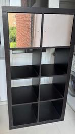 Zwarte open kast met 8 vakken – met 2 spiegeldeurtjes, Ophalen, Gebruikt, Met deur(en)