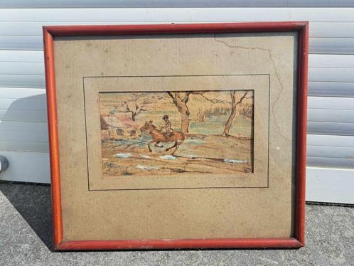 dessin aquarelle monograme emile gervais, Antiek en Kunst, Kunst | Schilderijen | Klassiek, Ophalen of Verzenden