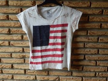 (71)- tee shirt femme t.36 beige rouge - cache cache- beschikbaar voor biedingen