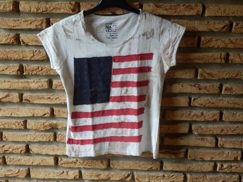 (71)- tee shirt femme t.36 beige rouge - cache cache-, Kleding | Dames, T-shirts, Zo goed als nieuw, Maat 36 (S), Beige, Korte mouw