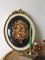 Très grand cadre vintage verre bombé fleurs séchées, Maison & Meubles, Bois, Moins de 50 cm, Utilisé, Enlèvement ou Envoi