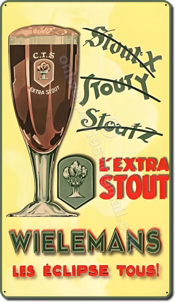 WIELEMANS STOUT retro ontwerp op dubbel metaal 70cmx40cm, Verzamelen, Merken en Reclamevoorwerpen, Zo goed als nieuw, Reclamebord
