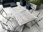 2 houten opklapbare terrastafels met 4 stoelen, Tuin en Terras, Ophalen, Gebruikt, Vierkant, Hout