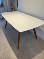 Witte eettafel met houten onderstel, Huis en Inrichting, Tafels | Eettafels, Ophalen, Gebruikt, 100 tot 150 cm, Vijf personen of meer