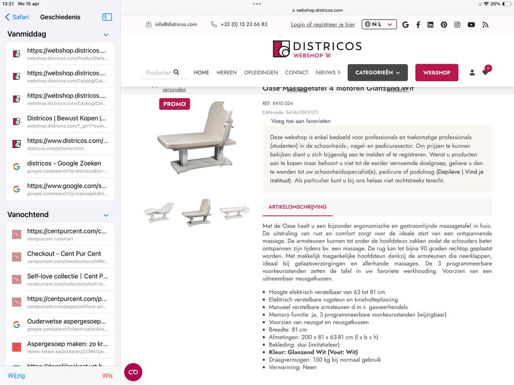 Electrische massagetafel, Enlèvement, Table de massage