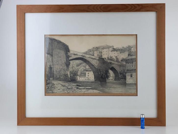 Dessin au crayon de San Michele all'Adige, Italie (1858), Antiquités & Art, Art | Eaux-fortes & Gravures, Enlèvement ou Envoi