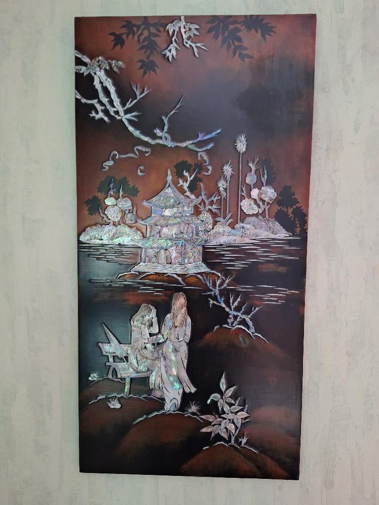 Vintage Aziatisch wandpaneel, Ophalen