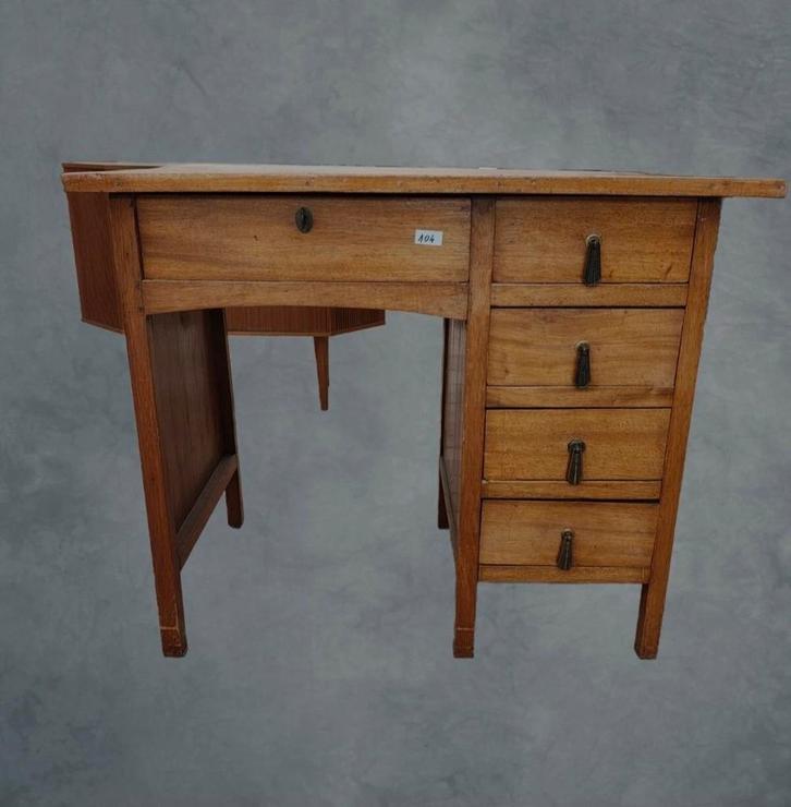 Vintage houten bureau met laden, Huis en Inrichting, Bureaus, Bureau, Ophalen