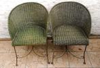 2 Rotan zetel stoelen groen veranda tuin, Huis en Inrichting, Stoelen, Ophalen, Metaal, Twee