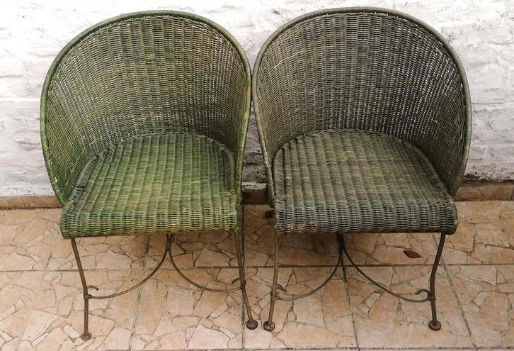 2 chaises en rotin, véranda verte, jardin, Maison & Meubles, Chaises, Deux, Métal, Enlèvement