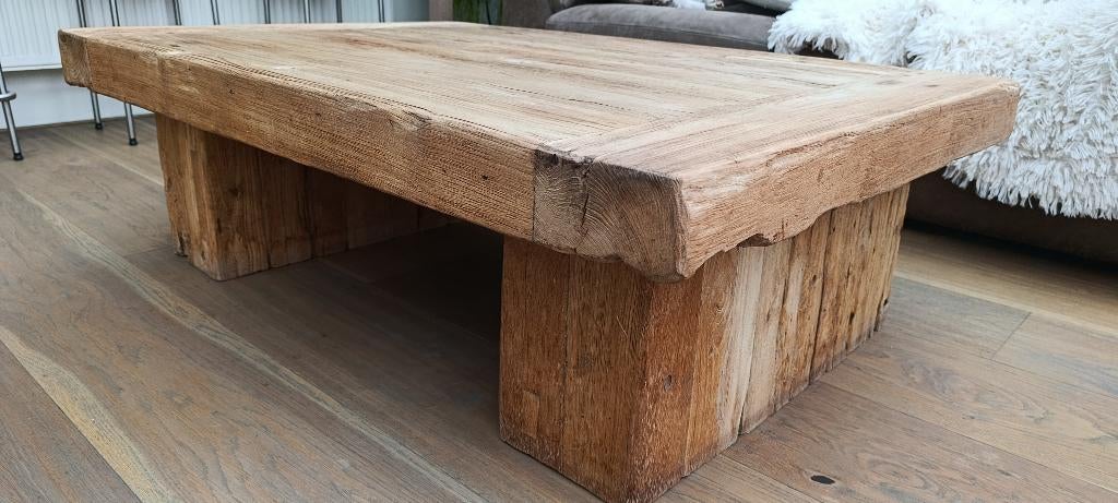 Massief Hardhouten salontafel, Huis en Inrichting, Tafels | Salontafels, Ophalen, 100 tot 150 cm, Teakhout, 50 tot 100 cm