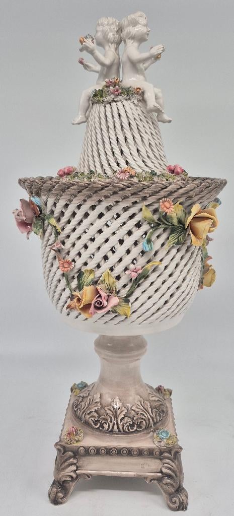 Vintage Italiaanse porseleinen dekselvaas, Moins de 50 cm, Enlèvement ou Envoi, Autres couleurs, Poterie ou Porcelaine