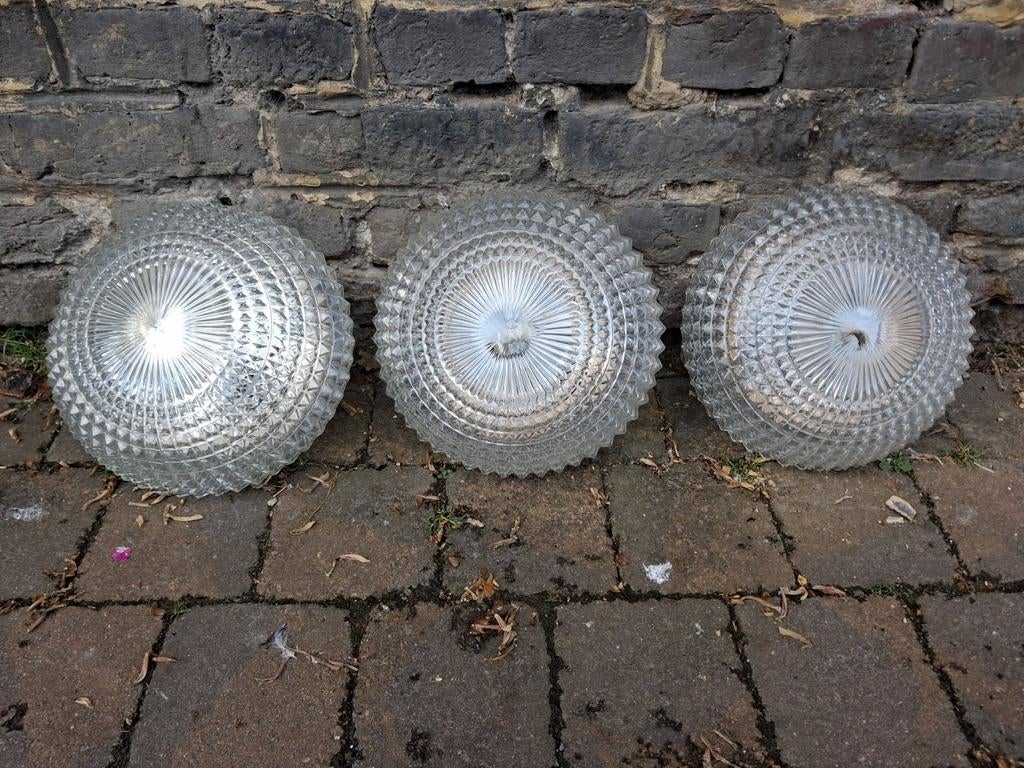 Vintage glazen "Diamond" plafond- of hanglampen, Huis en Inrichting, Lampen | Hanglampen, Kunststof, Ophalen of Verzenden