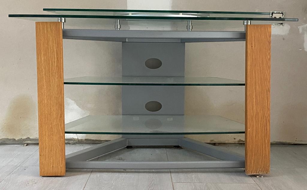 Table TV avec plateau tournant, 25 à 50 cm, Verre, Comme neuf, 100 à 150 cm