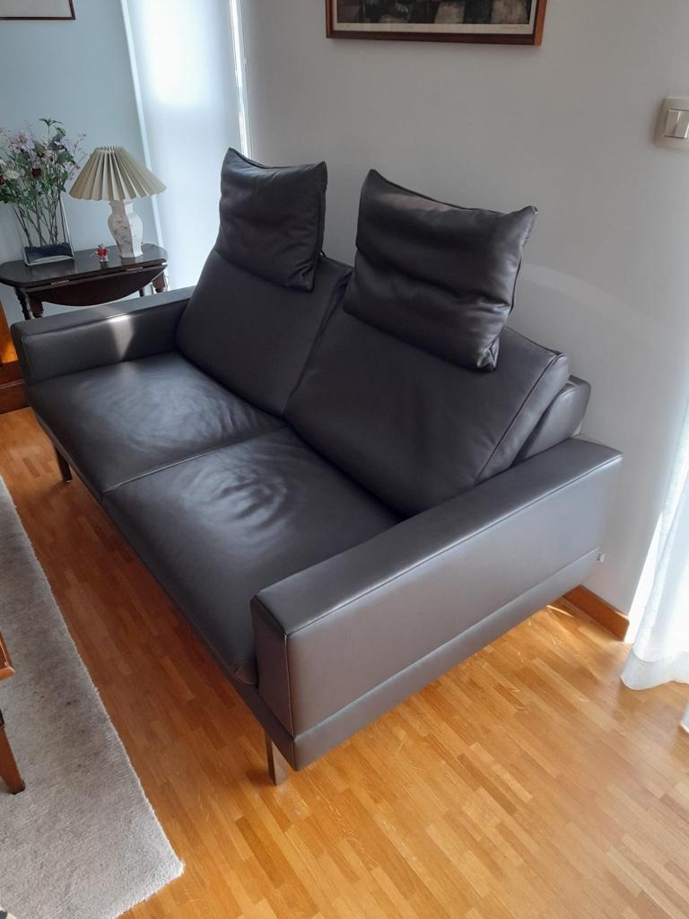 Lederen tweezit, Maison & Meubles, Canapés | Salons, 75 à 100 cm, Comfortabel klassiek, Comme neuf, Enlèvement