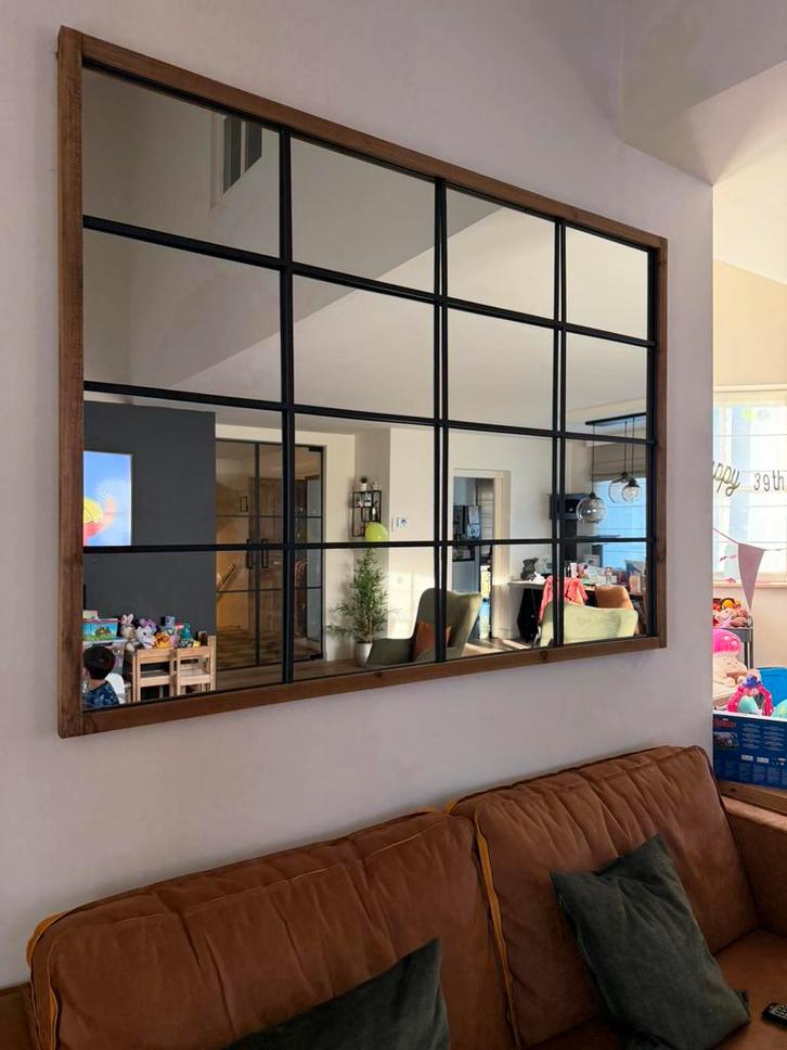 Grote Maison du Monde industriële spiegel, Huis en Inrichting, Woonaccessoires | Spiegels, Zo goed als nieuw, Ophalen