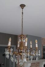 Oude goudkleurige luchter, Huis en Inrichting, Lampen | Kroonluchters, Ophalen, Gebruikt, Glas, Vintage