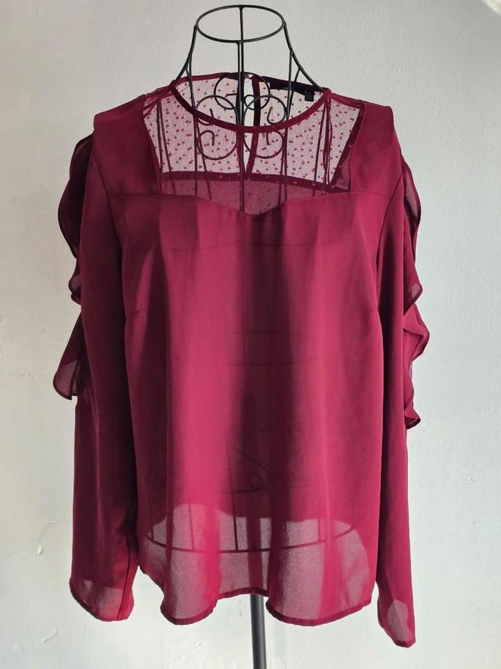 Transparante bordeauxrode soepelvallende blouse — KIABI — ma, Kleding | Dames, Blouses en Tunieken, Zo goed als nieuw, Maat 46/48 (XL) of groter