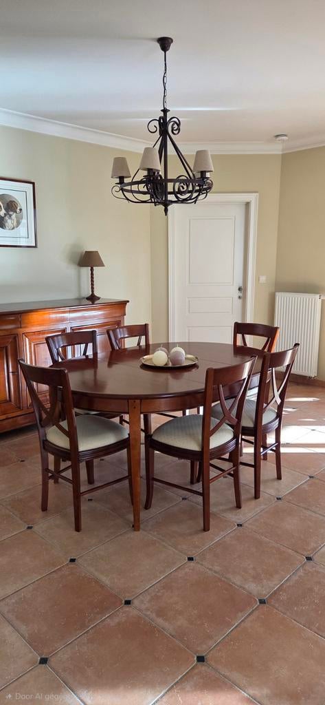 Massieve kerselaar eetkamer tafel + 6 stoelen, Huis en Inrichting, Complete eetkamers, Ophalen