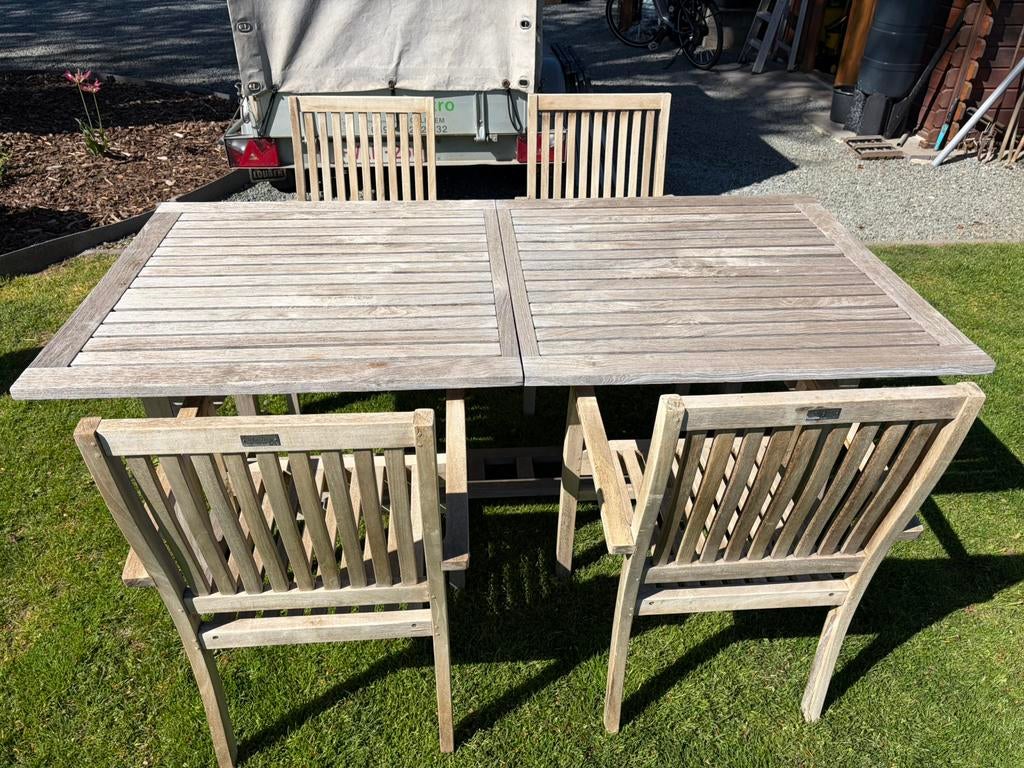 Teak tafel 2 m en uitschuifbaar tot 3 m met stoelen, Jardin & Terrasse, Ensembles de jardin, Table à dinner, Salons de jardin