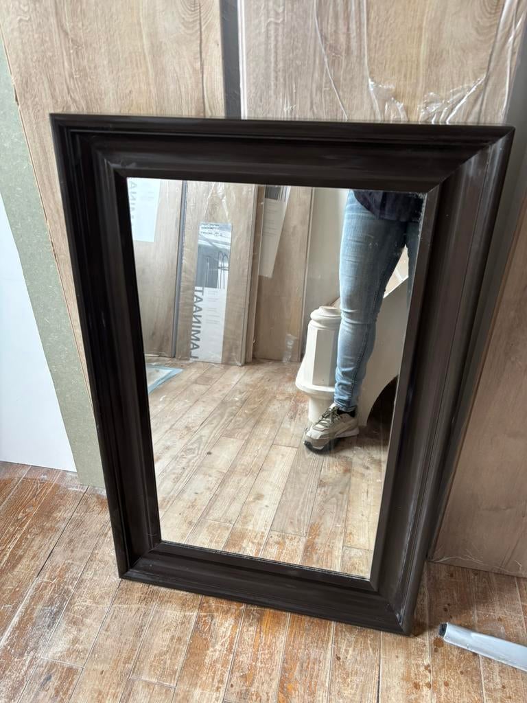 Mooie spiegel kader zwart/bruin, Ophalen, Zo goed als nieuw