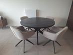 Tafel + 4 stoelen, Huis en Inrichting, Tafels | Eettafels, Ophalen, Rond, Hout, Zo goed als nieuw