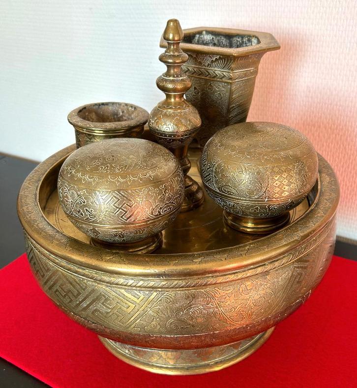 Set voor betelnoten in hout en messing 1890-1910, Antiek en Kunst, Kunst | Niet-Westerse kunst, Ophalen of Verzenden