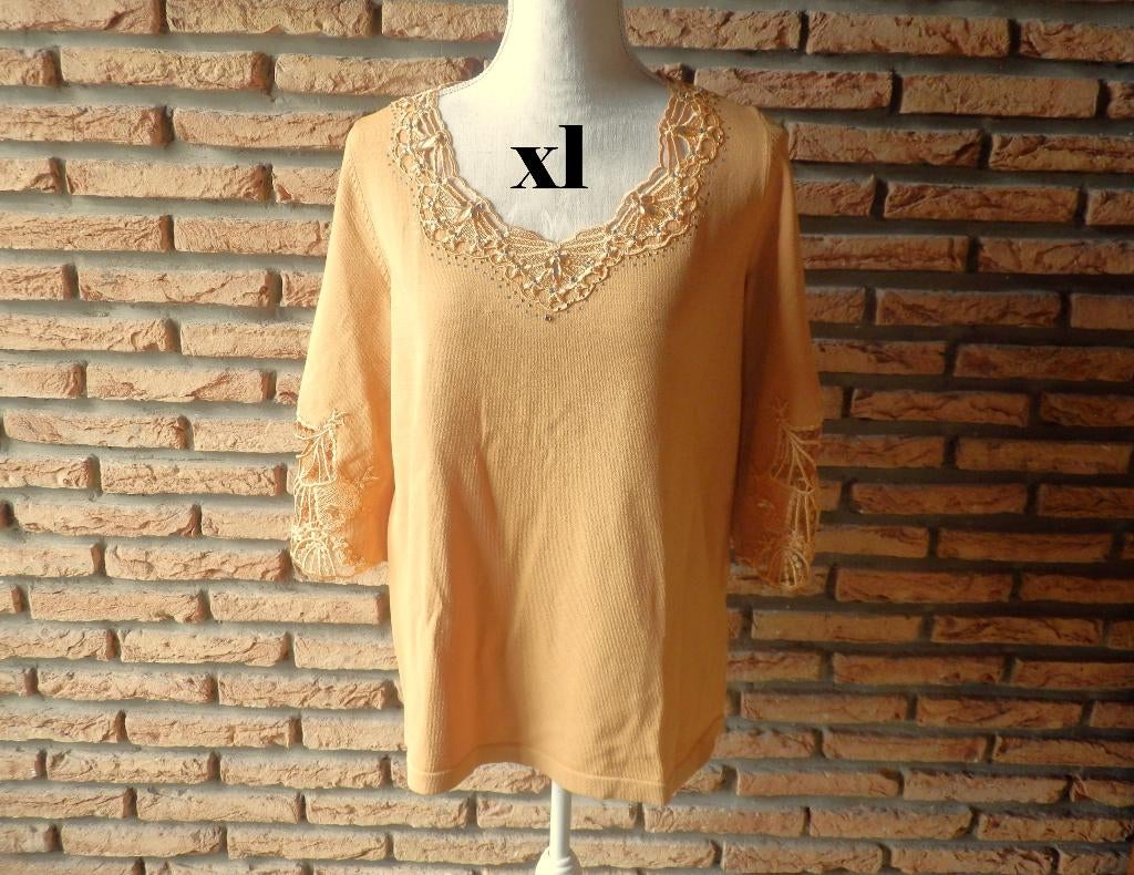 (223) - blouse femme t.xl jaune orangé, Ophalen of Verzenden, Zo goed als nieuw, Maat 42/44 (L), Geel