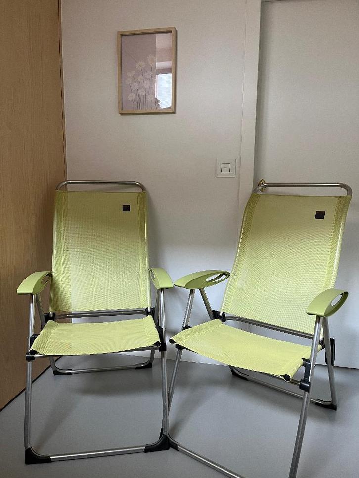 Plooistoelen Lafuma (2 stuks) + 2 kussens Florabest, Tuin en Terras, Tuinstoelen, Zo goed als nieuw, Inklapbaar, Ophalen