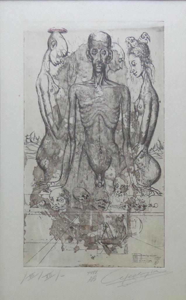 ROGER VAN BELLEGHEM / NAAKTEN / ZW-W ETS / 57x40cm / KADER, Antiek en Kunst, Kunst | Litho's en Zeefdrukken, Ophalen of Verzenden