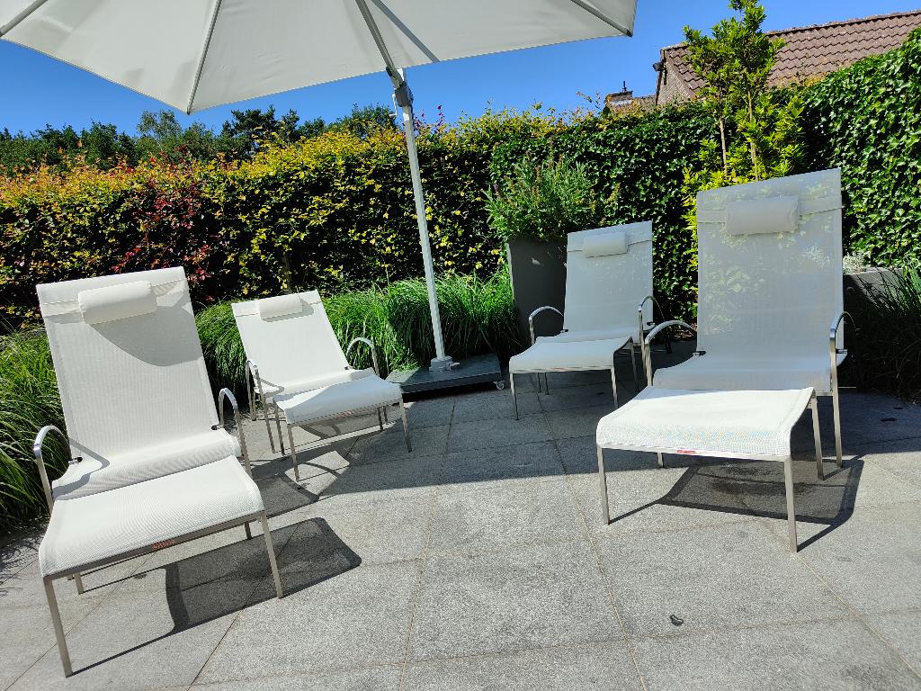 Royal Botania QT loungestoelen, Jardin & Terrasse, Chaises de jardin, Comme neuf, Inox, Empilable, Ajustable, Enlèvement