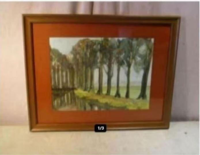 Aquarelle magnifiquement peinte « Rivière avec arbres », Enlèvement ou Envoi