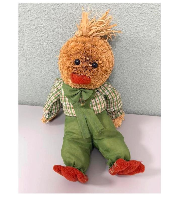 Vintage handgemaakte eend – 40 cm – stro/rafia – unieke pop, Antiek en Kunst, Curiosa en Brocante, Ophalen of Verzenden