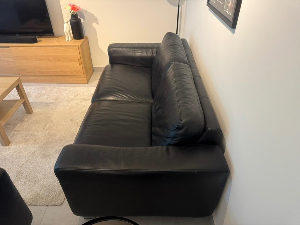 Zwarte lederen zetel (2-zit), Enlèvement, Utilisé, Deux personnes, Banc droit