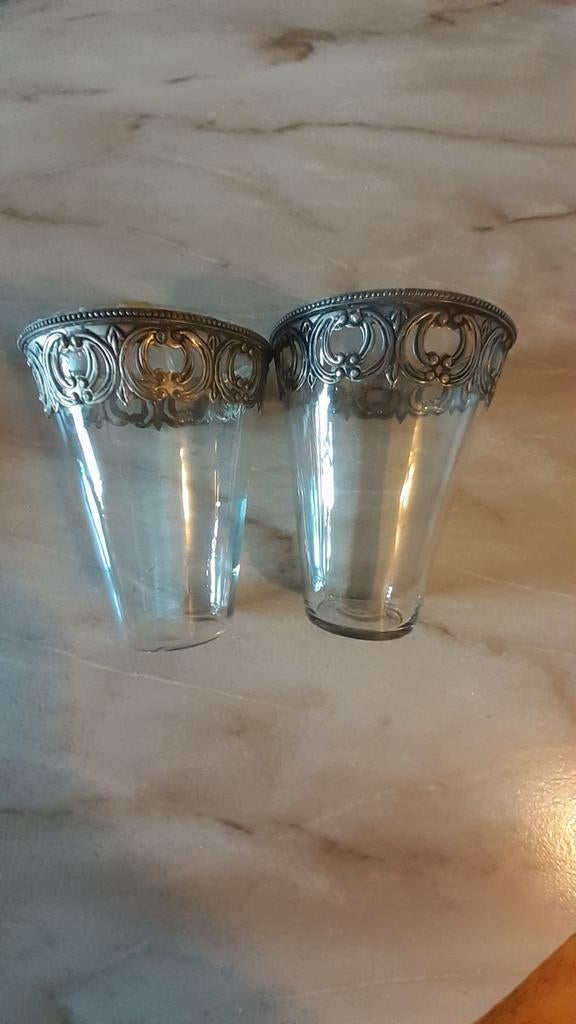 2 theelicht houders met zilverkleurige rand, Ophalen of Verzenden