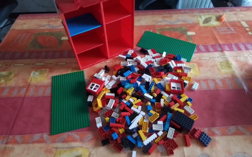 boîte de rangement lego + plaques de construction + blocs, Enlèvement ou Envoi, Lego, Utilisé, Briques en vrac