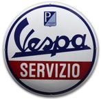 Vespa servizio zwaar emaillen reclame decoratie bord garage, Verzamelen, Ophalen of Verzenden, Zo goed als nieuw, Reclamebord