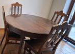 Table, 4 chaises et 3 allonges de salle à manger en chêne, Maison & Meubles, Chêne, Ovale, Enlèvement, Utilisé