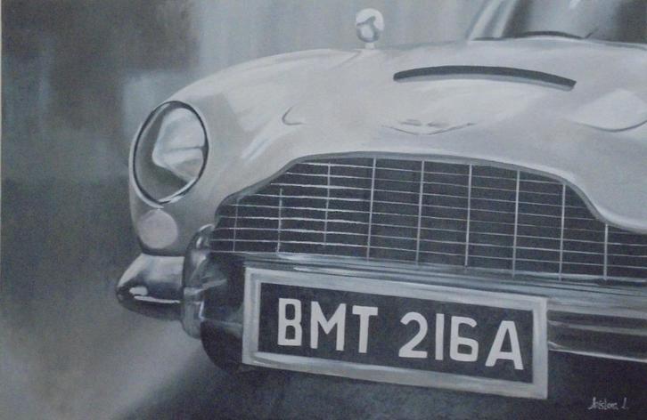 olieschilderij laten maken van je classic car bike, Auto's, Oldtimers, Particulier, Aston Martin, Zwart, Zwart, Ophalen