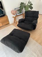 Ligne Roset Marsala fauteuil en voetenbank in zwart alcantar, Huis en Inrichting, Ophalen of Verzenden, Zo goed als nieuw
