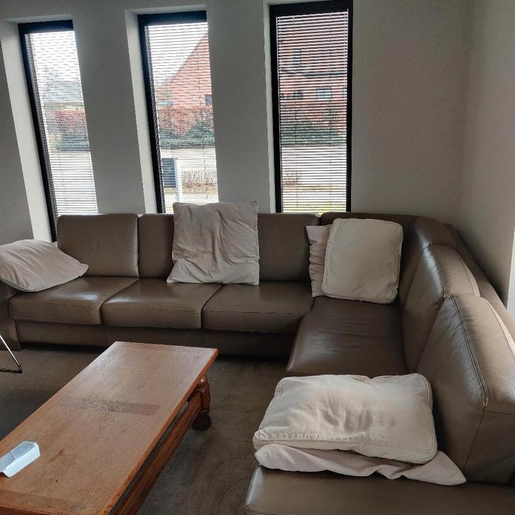 lederen zetel, Huis en Inrichting, Zetels | Zetels, Gebruikt, Hoekbank, Vierpersoons of meer, 300 cm of meer, 75 tot 100 cm, Leer