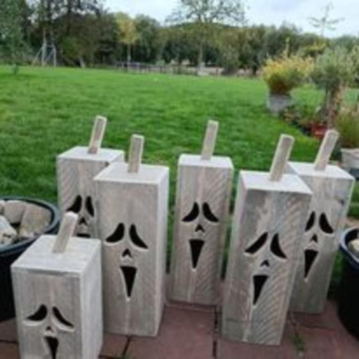 Steigerhouten Halloween lantaarn, Huis en Inrichting, Lampen | Overige, Ophalen