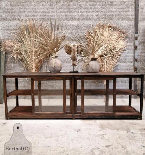 Formidabele oude vitrine toonbank van oud gebobbeld glas, Antiek en Kunst, Curiosa en Brocante, Ophalen of Verzenden