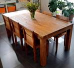 Massief teak eettafel met stoelen, Maison & Meubles, Comme neuf, 100 à 150 cm, Rectangulaire, Landelijk