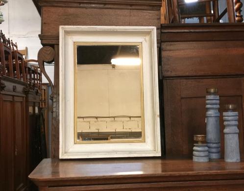 miroir brocante antique blanc patiné + bordure dorée 59x44, Maison & Meubles, Accessoires pour la Maison | Miroirs, Utilisé, Moins de 50 cm